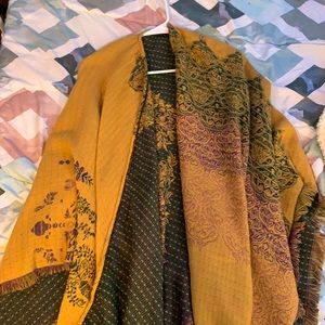 Floral/Patterned Yellow Colored Poncho with String